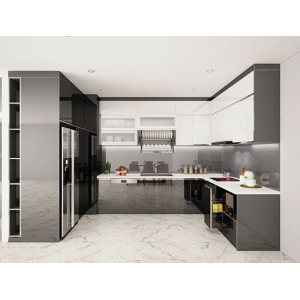 Tủ bếp cánh kính hình chữ U độc đáo NV-5046