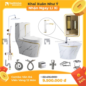 Combo Thiết Bị Vệ Sinh Vân Đá Viền Vàng 11M KX 11M LX 12