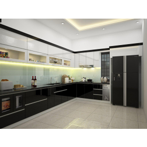 Tủ bếp hiện đại phủ acrylic bóng gương đẹp mắt NV-5042