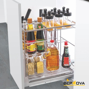 Kệ gia vị đa năng nan dẹt inox 304 ray âm giảm chấn Navier NV-2845