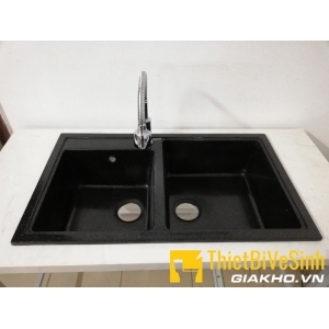 Chậu rửa chén đá nhân tạo 2 hộc lệch đen Navier NV-8548LD