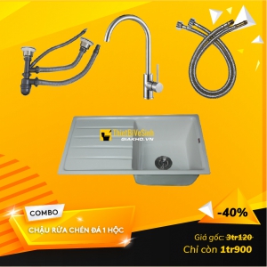 Combo Chậu Rửa Chén Đá Nhân Tạo 1 Hộc Có Cánh Navier - CB61