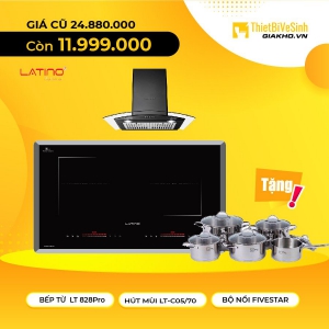Combo Bếp Từ Đôi Và Máy Hút Mùi Kính Cong Latino KM LT 01