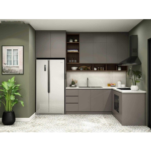 Tủ Bếp Gỗ Công Nghiệp Phủ Melamine Màu Xám Nhẹ Nhàng Sang Trọng NV-5151