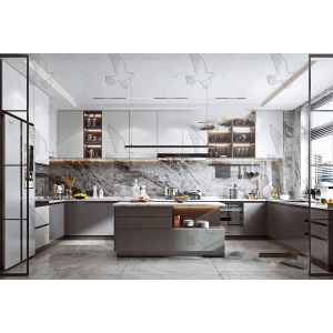 Tủ Bếp Chữ U Chất Liệu PVC Phủ PETG Có Quầy Bar Navier NV-5181