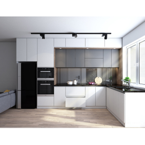 Tủ bếp Acrylic kịch trần màu trắng xám NV-5005