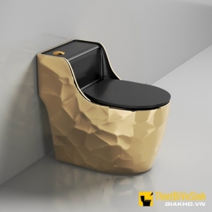 Bồn Cầu 1 Khối Vàng Nắp Đen Nút Xả Lệch Cao Cấp Navier NV-1033