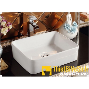 Chậu lavabo vuông đặt bàn sứ trắng cao cấp Navier NV-344