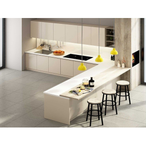 Tủ Bếp Gỗ Công Nghiệp Phủ Acrylic Kết Hợp Quầy Bar Hiện Đại NV-5153