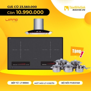 Combo Bếp Từ Đôi Và Máy Hút Mùi Kính Cong Latino KM LT 02
