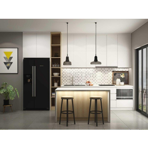 Tủ Bếp Gỗ Công Nghiệp Phủ Melamine Màu Trắng Kết Hợp Màu Gỗ Sồi Sang Trọng NV-5152