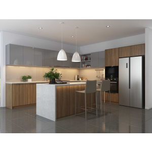 Tủ Bếp Gỗ Công Nghiệp Kết Hợp Quầy Bar Sang Trọng Hiện Đại NV-5140