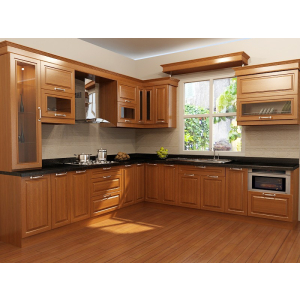 Tủ bếp gỗ căm xe sang trọng hình chữ L NV-5056