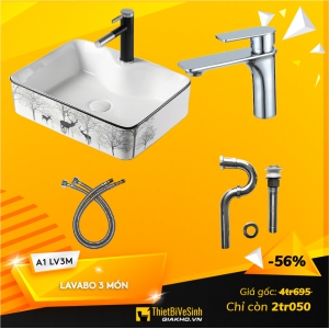 Combo Chậu Lavabo Hoa Văn 3 Món Luxury - A1 LV3M