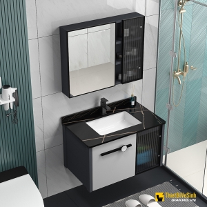 Bộ Tủ Chậu Lavabo Nhôm Mặt Đá Chống Trầy Liền Gương cao cấp Navier NV-526
