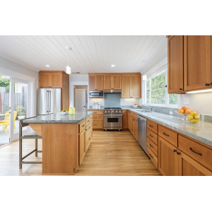 Tủ bếp gỗ sồi nga hiện đại có quầy bar NV-5002