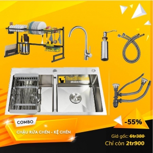 Combo Kệ Để Chén + Chậu Rửa Chén Inox304 2 Hộc Đều - CB32