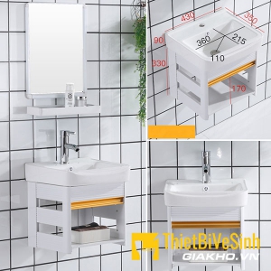 Bộ chậu lavabo + gương + kệ trắng Navier NV-1112 (không kèm vòi và xi phông)