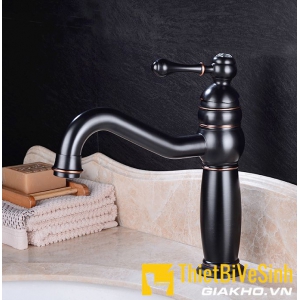 Vòi lavabo đồng thau đúc sơn đen 20cm Lucky LK-7002