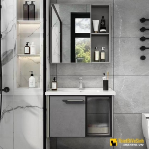 Bộ Tủ Chậu Lavabo Nhôm Kèm Tủ Gương Cánh Kính NV-536X60