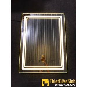 Gương chữ nhật khung inox vàng đèn led cảm ứng 60x80cm Navier nv-147