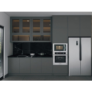 Tủ Bếp Gỗ Công Nghiệp MDF Cánh Khoét Ô Kính Hiện Đại NV-5132